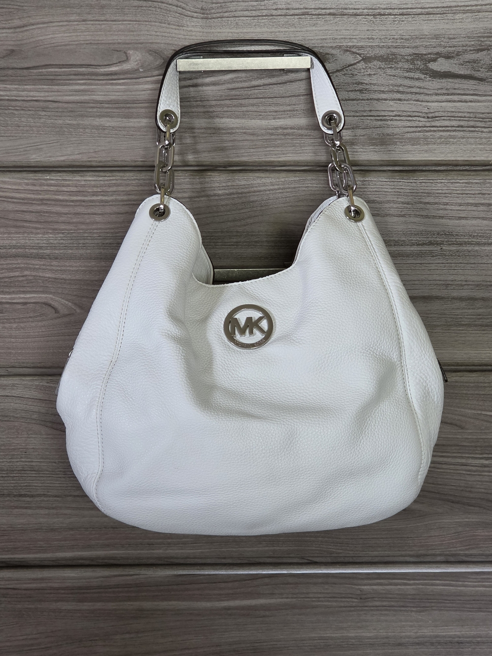 Michael Kors White Leather Shoulder Hobo with Gold Hardware